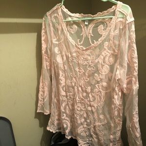 Express sheer lace pink top